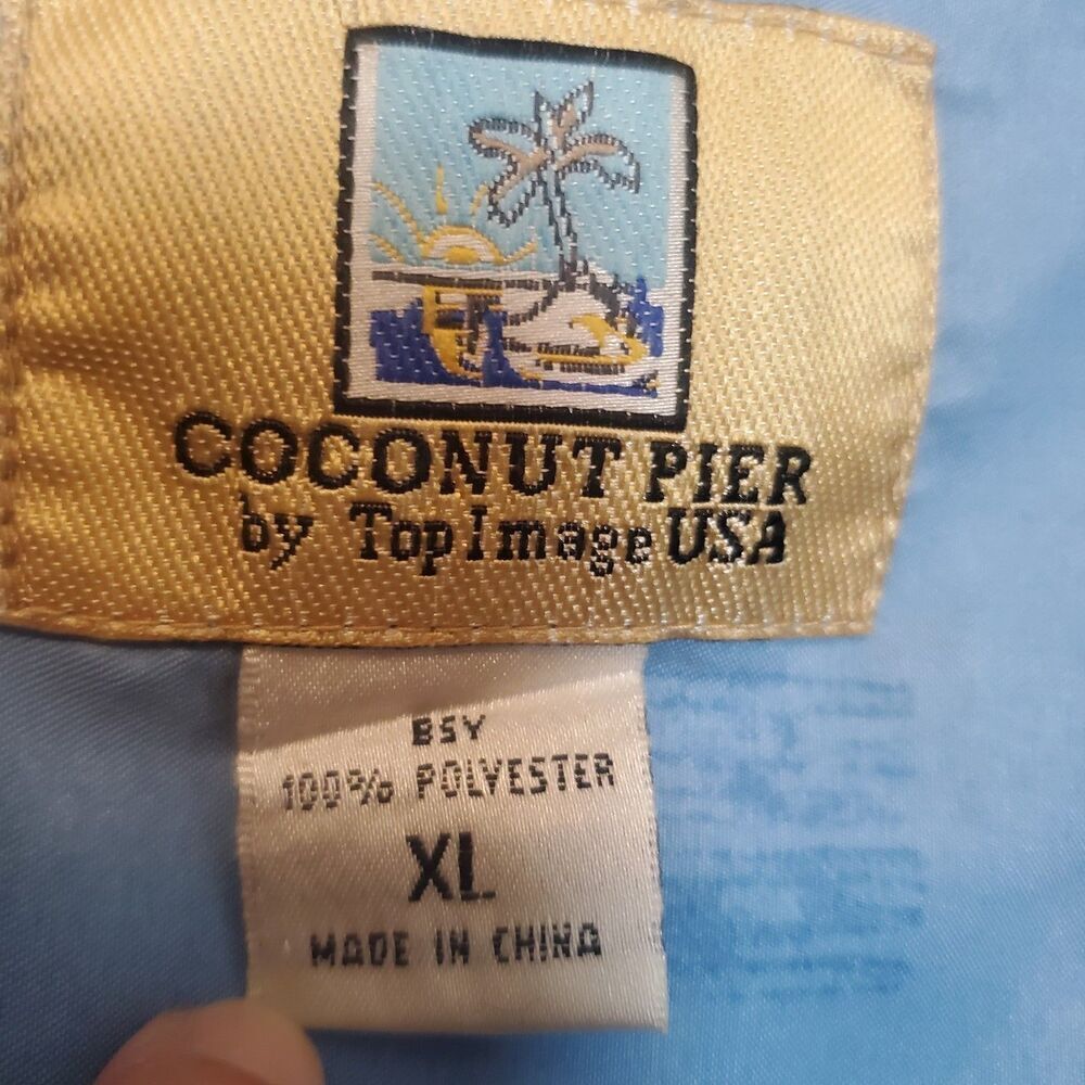 Coconut Pier Men's Blue Hibiscus Floral Hawaiian Shirt Size XL Microfiber - Picture 2 of 12